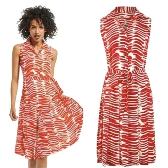 CAbi | Womens Red Brushstroke Dress Button Front Size S - Picture 2 of 13